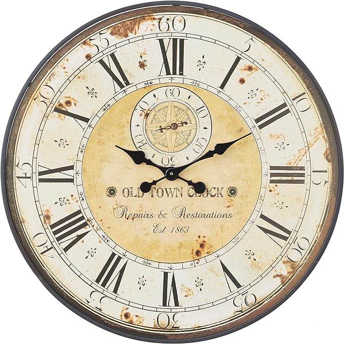 Deco 79 Wood Round Wall Clock with Typography, 32" x 1" x 32", Brown