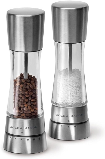COLE & MASON Derwent Salt and Pepper Grinder Set - Stainless Steel Mills Include Gift Box, Gourmet Precision Mechanisms and Premium Sea Salt and Peppercorns