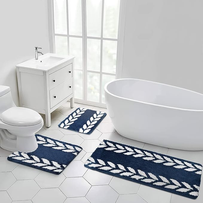 Bathroom Rugs Sets 3 Piece – Microfiber Spineless Bathroom Rugs, Non-Slip Absorbent Bath Mats for Bathroom with U-Shaped –Washable, Large Size Bathroom Mats (18"x26"+18"x48"+u20 X24) Dark Grey 