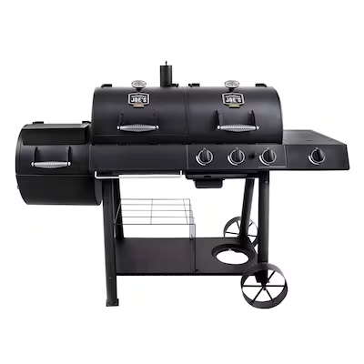 Oklahoma Joe's Longhorn Black Gas and Charcoal Combo Grill with Side Burner