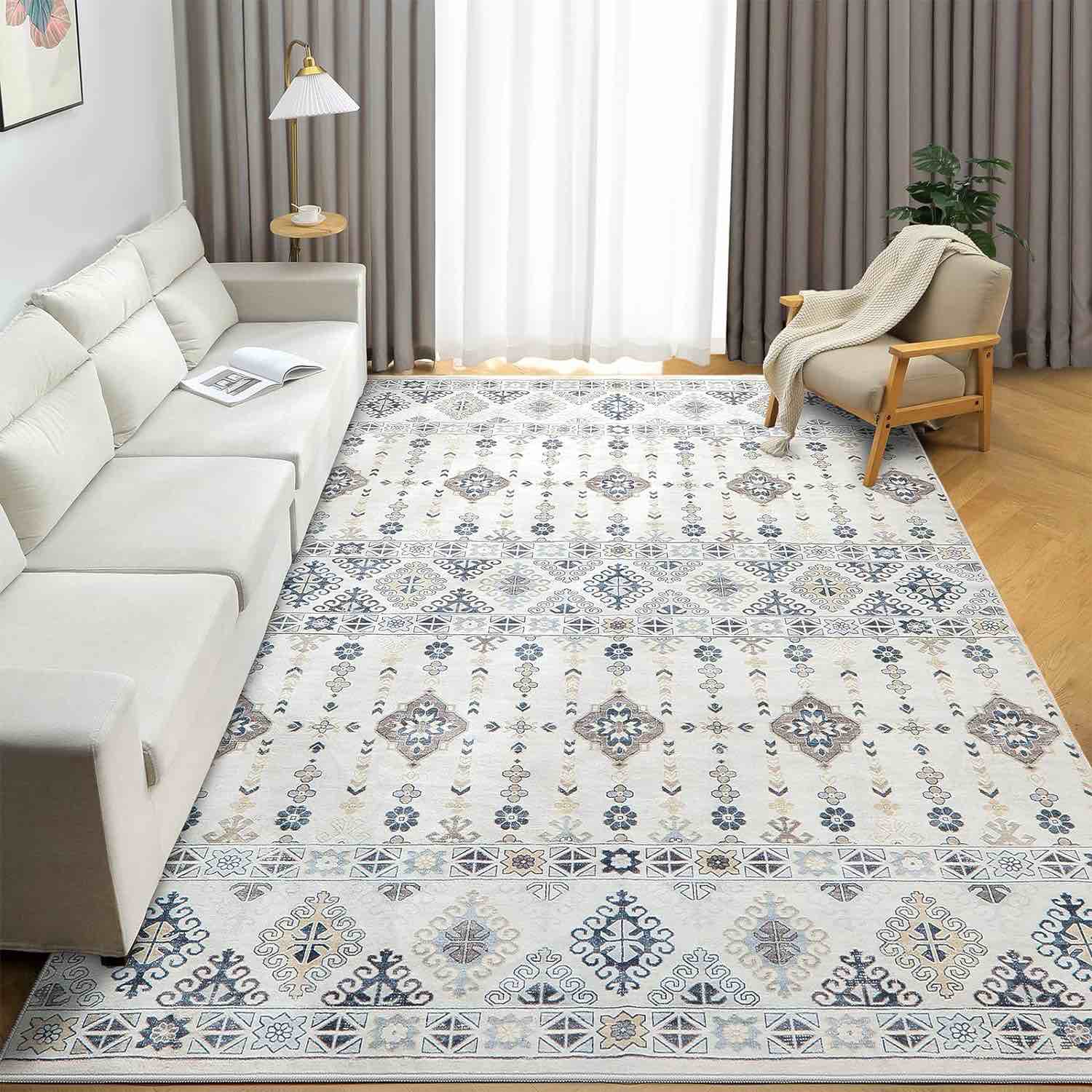 9x12 Area Rug for Living Room Bedroom: Machine Washable Rugs Soft Low Pile Area Rug with Non-Slip Backing Stain-Resistant, Floral Floor Carpet for Dining Room Nursery Home Office-Cream 9'x12' Cream