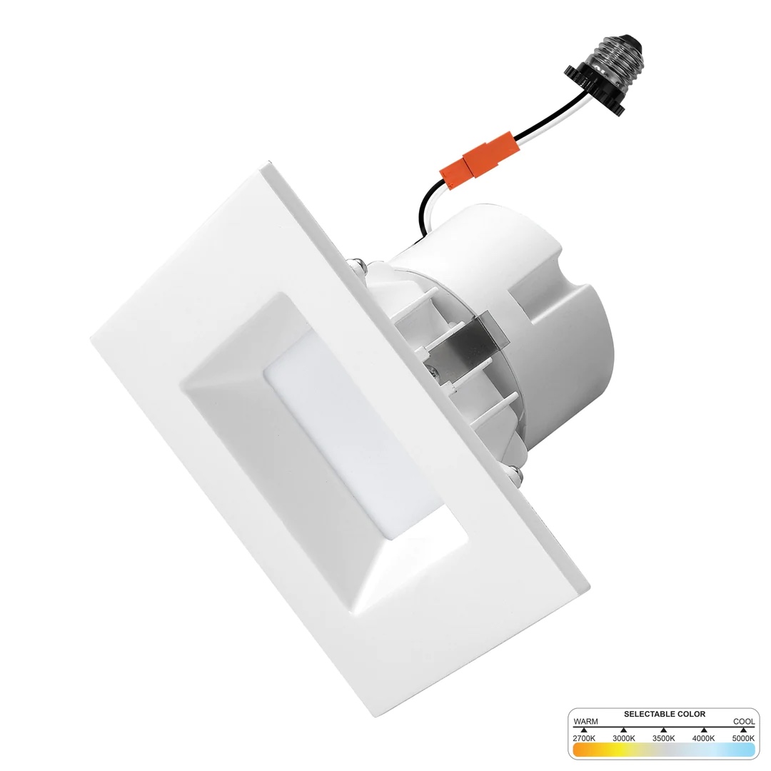 4" INCH WHITE SQUARE RECESSED RETROFIT LED DOWNLIGHT - 5 KELVIN TEMPERATURES (5CCT) - 11 WATTS - 750 LUMENS - DIMMABLE