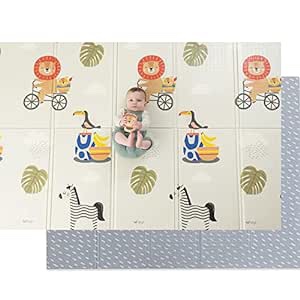 Taf Toys Extra Large Cushioned Folded Baby Foam Play Mat, Thick Reversible Foam Baby Mat. Perfect for Crawling, Waterproof, Includes Travel Case, Bonus â€“ 6 Double Sided Millstone Cards