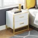 YITAHOME Nightstand with 2 Drawers, Small End Side Table with Storage, Modern Bedside Bed Table with Metal Frame for Small Space, Bedroom and Living Room, White