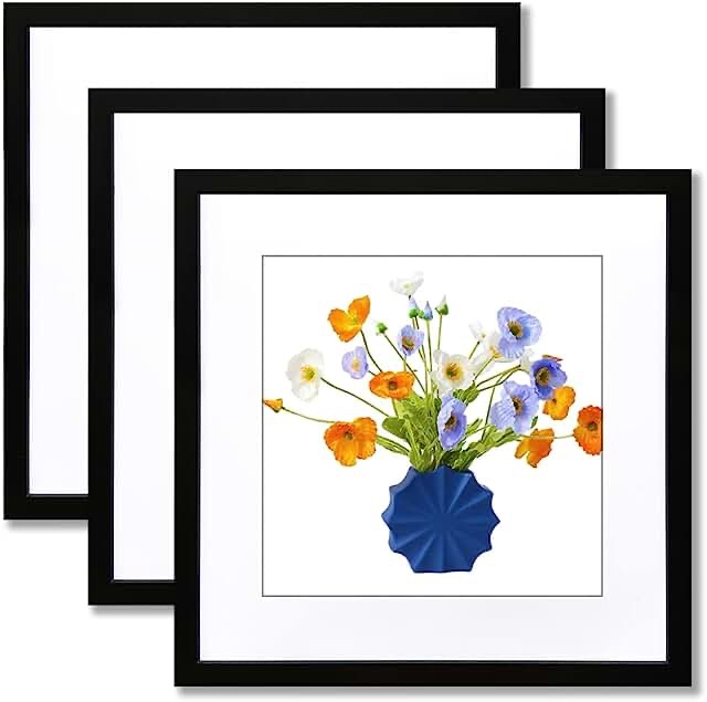 THREELOVE 24x24 Frame Black, Display Picture 20x20 with mat or 24x24 Without mat, Photo Poster Picture Frame Wall Mounting Home Decor, 3 PCS