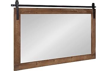 EMAISON 36 x 24 inches Wall Mounted Decorative Mirror, Rustic Wood Framed Rectangular Hanging Mirror with 4 Hangers for Farmhouse Bathroom, Entryway, Bedroom Décor Brown