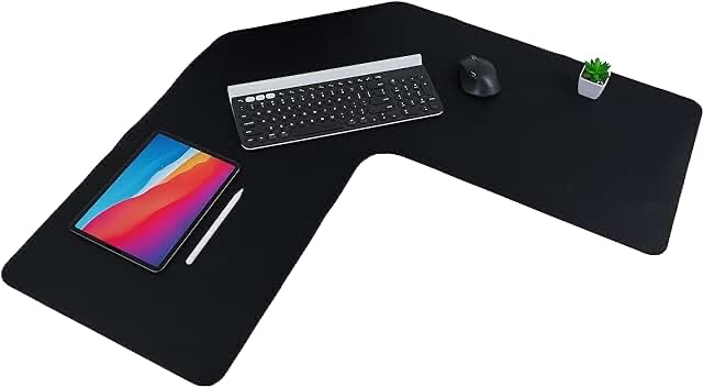 Con-Tact Brand XL Corner Desk Pad | Waterproof Anti-Slip PU Leather | Large Corner Computer Workstation Protection | Mouse Pad Gaming Pad | 36" X 15.7" L Shape | Dual Sided (Black)