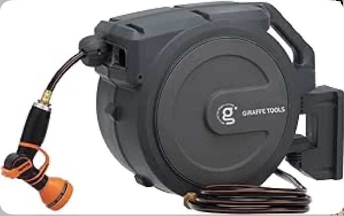 Giraffe Tools AW30 1/2MB Retractable Garden Hose Reel 1/2" x 100 ft PRO Metal Bracket, Heavy Duty, Any Length Lock Hose Reel, 100ft, Dark Grey