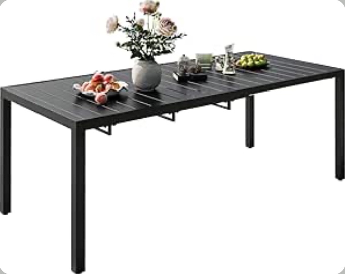 VICLLAX Patio Expandable Table for 4 Person," Rectangle Metal Dining Table for Garden Deck Lawn, Black
