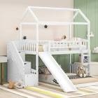 T/T House Bunk Bed with Slide Bridge, white