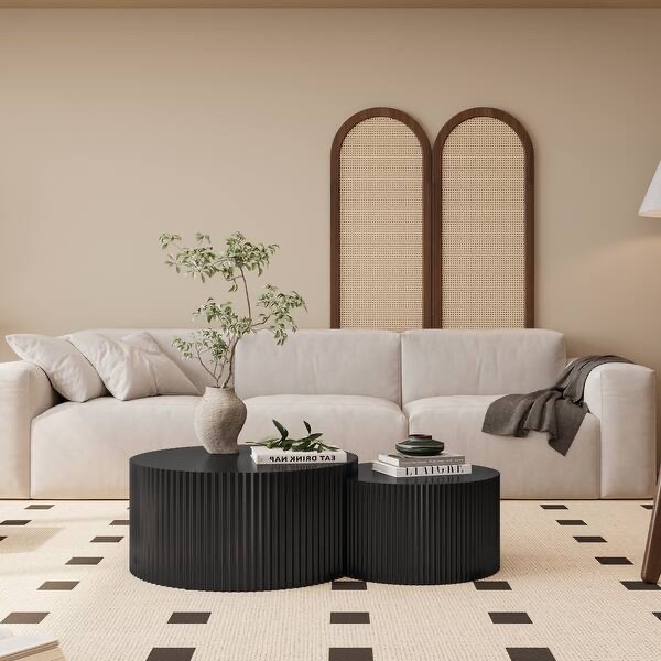 Vertical Stripe Design Nesting Coffee Table Set For Living Room