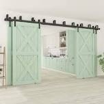 Black Steel 4 Barn Doors Hardware Kit Double Bypass