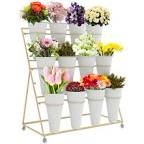 Humayd 3-Layer Metal Plant Stand with Wheels and Flower Bucket