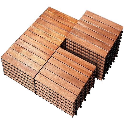 Certified Acacia Wood Interlocking Patio Deck Tiles