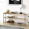 Brass Rectangle Glass Console Table with Storage