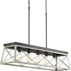 5-Light Kitchen Island Anchor Grey Oak and Matte Black Cage Pendant Light