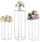 Nuptio Silver Vase for Wedding Centrepieces - 3 Pc Tall Metal Vases for Table Centerpieces Flower Stands Weddings Party Floor Column Display Stand for Home Living Room Decorations(23.6/31.5/39.4in)