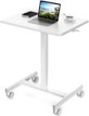Sweetcrispy Mobile Small Stading Desk - Sit Stand Desk, Portable Rolling Laptop Desk with Lockable Wheels, Computer Workstations, Adjustable Height, White 