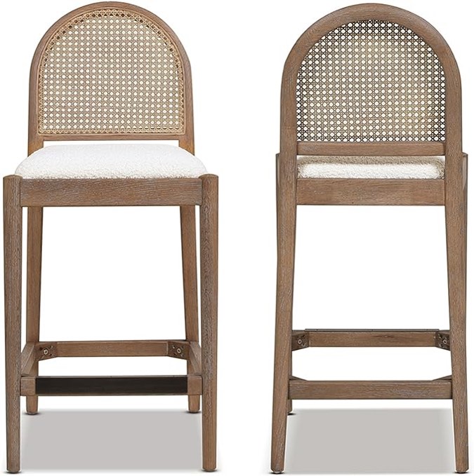 Jennifer Taylor Home Panama 26.5" Curved Back Cane Rattan Counter Stool Set of 2 Ivory White Boucle