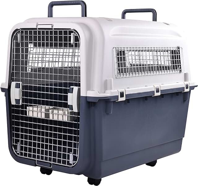 Elevon Plastic Kennels Pet Carrier Rolling Plastic Airline Approved Wire Door Travel Dog Crate, X-Large (35.8" L x 23.8" W x 28.5" H)