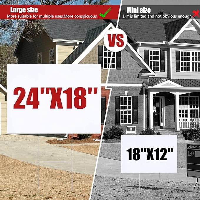 WENWELL 10 Large Blank Yard Signs with Stakes 18 x 24",Corrugated Plastic Lawn Sign kit for Estate Garage Sale,Party,Birthday,Wedding,Campaign,Parking,Make you own Outdoor Sign