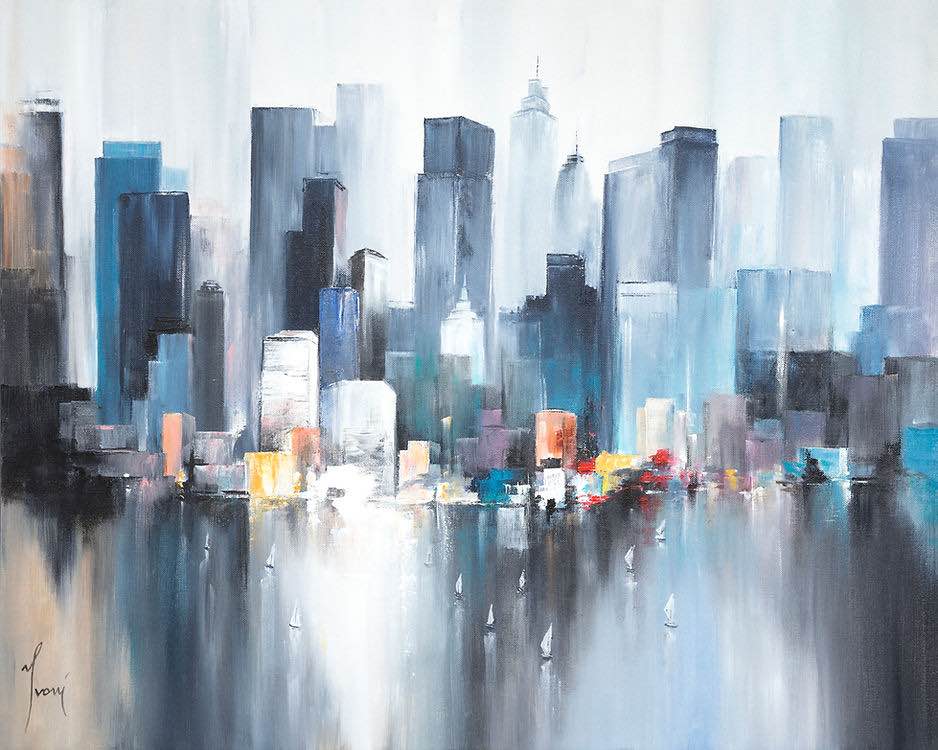 MIDTOWN SAILING BLUE HAND PAINTED ORIGINAL - 48” ( COLORS VARY PLEASE PREVIEW )