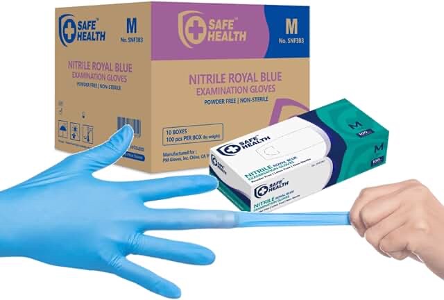 SAFE HEALTH NITRILE ROYAL BLUE EXAMINATION GLOVES POWDER FREE | NON STERILE ( 10 BOXES / 1000 COUNT )