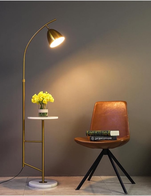 Modern Floor Lamp, Functional Bedside Lamp, Stylish Floor Lamp for Bedroom, Living Room or Office (with Marble Table)