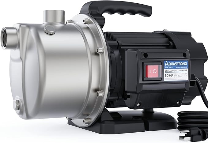 Aquastrong 1.2HP Portable Shallow Well Pump Garden Pump, 1209GPH, 115V, Stainless Steel, Sprinkler/Water Transfer Draining Irrigation Pump for Lawn 1.2 Hp