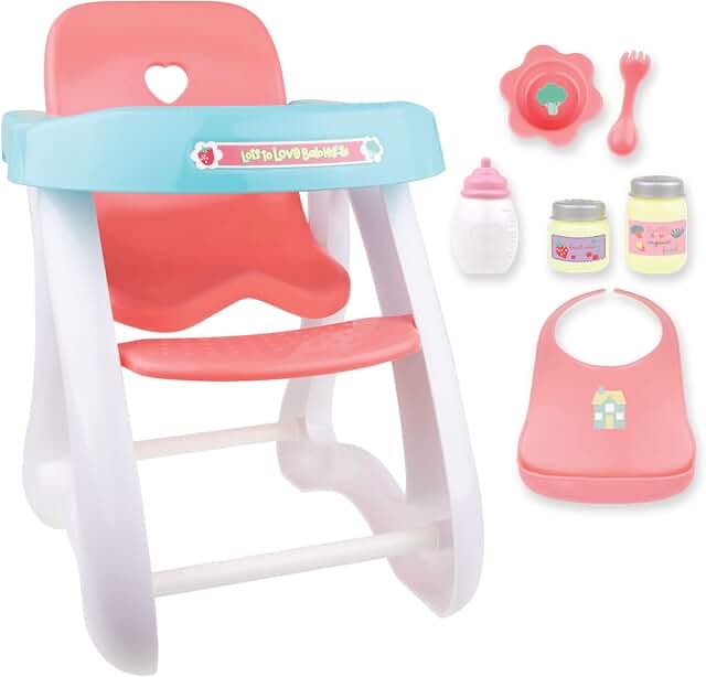 Toys - for Keeps Playtime! | Baby Doll High Chair | Fits Dolls up to 17" | Sturdy High Chair and Play Accessories | Ages