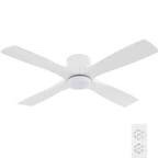 WINGBO 54 Inch Flush Mount DC Ceiling Fan with Lights and Remote, 4 Reversible Carved Wood Blades, 6-Speed Noiseless DC Motor, Huger Ceiling Fan in Gloss White with White Blades, ETL Listed