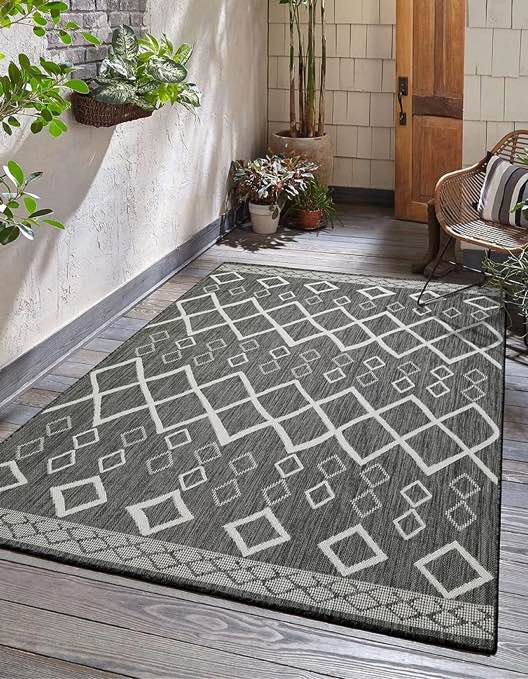 Adiva Rugs Outdoor Indoor Area Rug, Weather Resistant, Easy to Clean, Stain Resistant Floor Mat for Dining Room, Backyard, Deck, Patio (Pebble Weiss, 5' x 7')