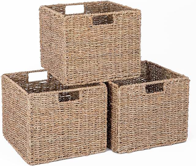 CHI AN HOME Wicker Storage Cubes for IKEA Kallax, HEAVY DUTY Hyacinth Storage Baskets for Shelves, Foldable Rattan Square Baskets, Closet Shelf Organizer Bins with Handles, Pack 4 (â€Ž11.8 x 11.8 x 11.8 IN)