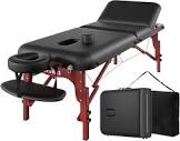 CLORIS 84" Professional Massage Table Portable 3 Folding Lightweight Facial Salon Spa Tattoo Bed Height Adjustable with Carrying Bag & Wooden Leg Hold Up to 1100LBS Black-3 Section-wooden Leg