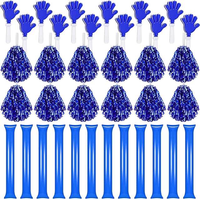 70 Pcs Team Spirit Accessories Include Cheer Megaphone Cheerleading Pom Poms Clappers Noisemakers Thunder Sticks Necklace Foam Fingers Glasses Temporary Tattoo for School Team Spirit purple 
