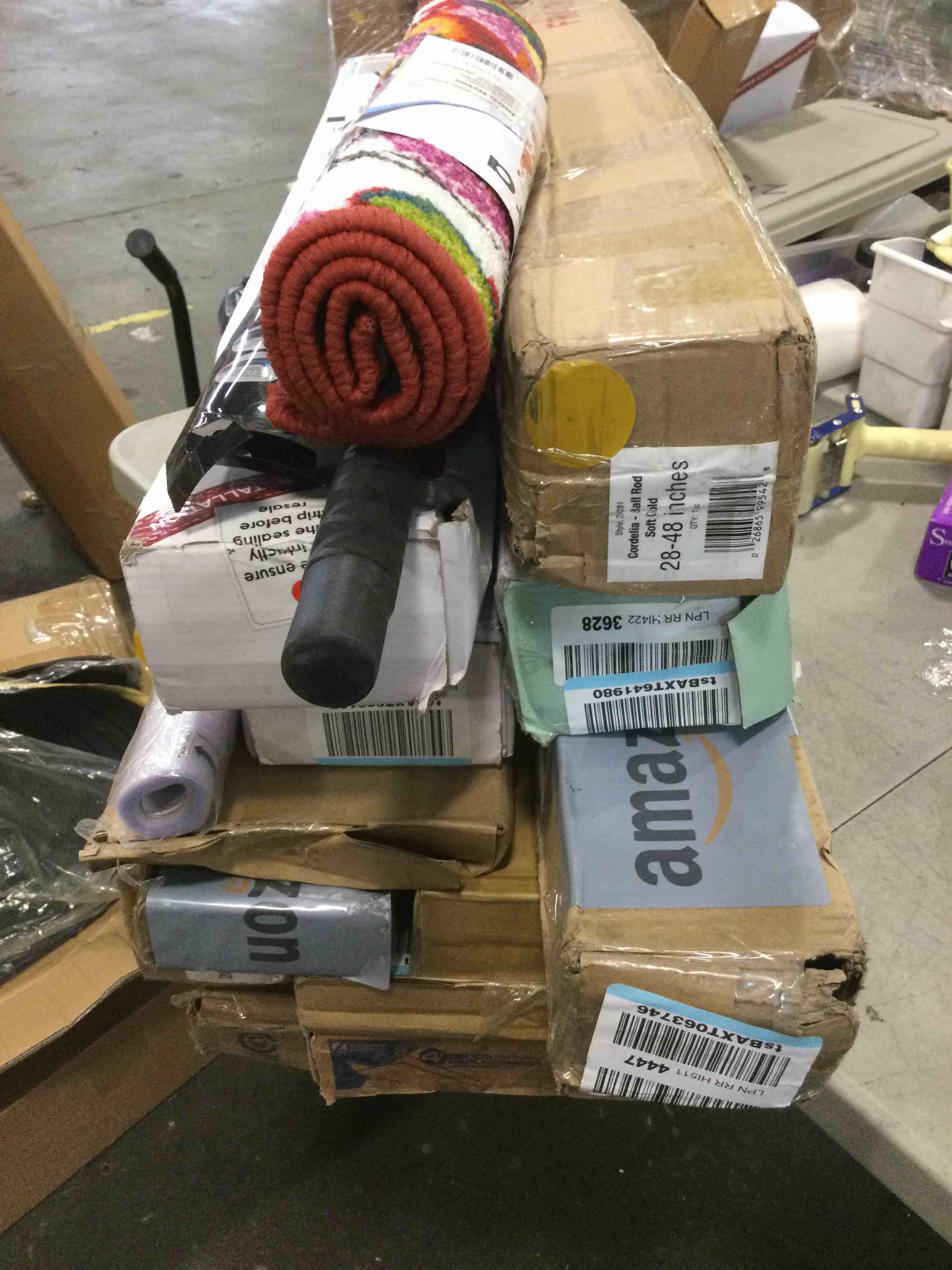 assorted curtains rods,rug,cordless and more 