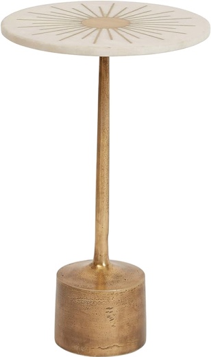 Creative Co-Op 12" R Marble & Metal Sunburst Pedestal Base Table, Gold