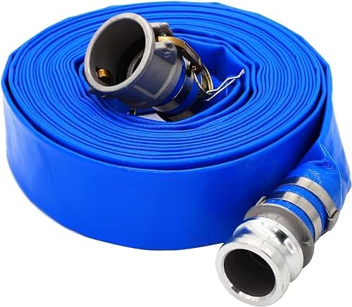 LEBLEBALL 1.5" x 100 FT Blue Backwash Hose,Reinforced Discharge Hose for Swimming Pools Heavy Duty PVC Lay Flat Pool Drain Hose with Connector Aluminum Camlock C and E Fittings 1.5in x 100ft