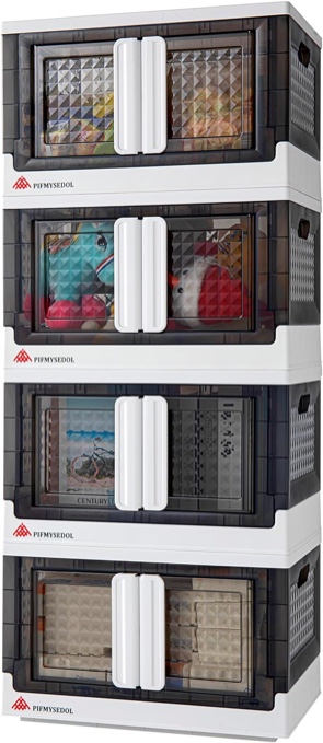 PIFMYSEDOL 4 Pack Storage Bins with Lids and Wheels, 8.4 Gal Stackable Closet Organizer, Collapsible Trunk Organizers, Plastic Folding Boxes for Home Office and College Dorm