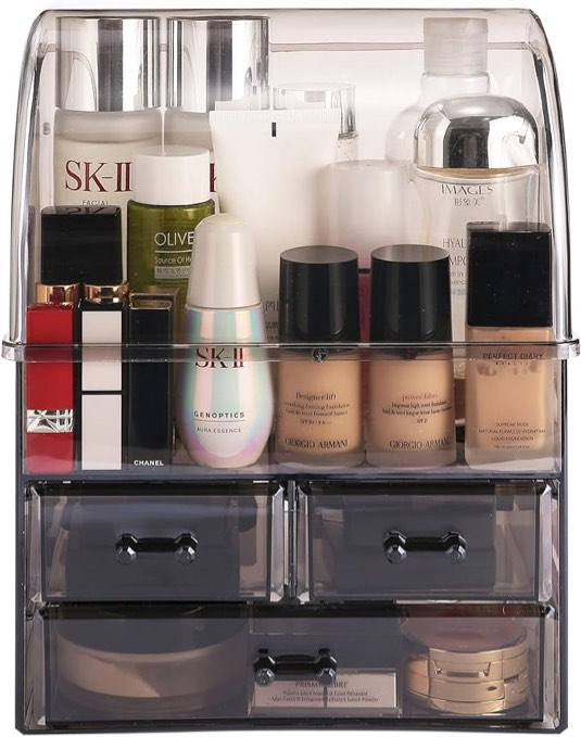 MOOCHI Translucent Black Professional Large Cosmetic Makeup Organizer Dust Water Proof Cosmetics Storage Display Case with Drawers Portable For Brushes Lipsticks Jewelry