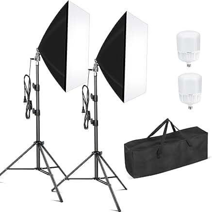 Nexiview Softbox Photography Lighting Kit, 27" x 20" Continuous Lighting Kit with 2pcs 40W E27 Socket 6500K Bulbs, Photo Studio Lighting for Video Recording, Advertising Shooting