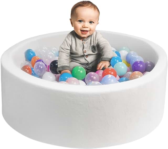 TrendBox 47inch Extra Large Memory Foam Ball Pit for Baby, Coral Fleece Toddler Soft Round Ball Pool - White