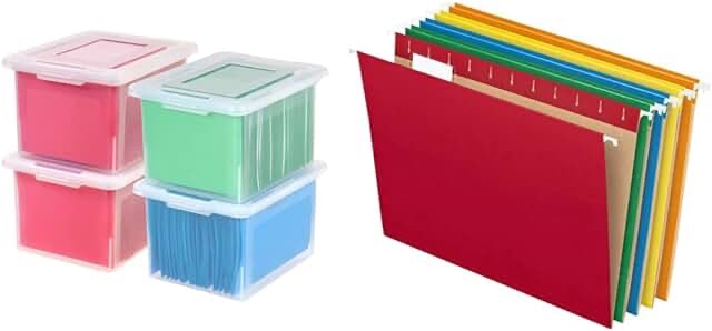 IRIS USA Letter/Legal File Tote Box, BPA-Free Storage Bin Tote Organizer with Durable and Secure Latching Lid, Stackable and Nestable, 4 Pack, Crystal Clear (585237)