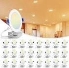 VOLISUN 24 Pack 6 inch 5CCT Ultra-Thin LED Recessed Lighting with Junction Box, 2700K-5000K Selectable, 12W=110W Canless Led Recessed Light, 1050LM Dimmable Ceiling Wafer Light, ETL Certificated