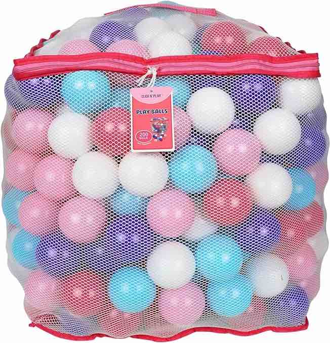 Click N' Play Plastic Balls for Ball Pit, Phthalate & BPA Free, Crush Proof Play Balls for Ball Pit, Pit Balls in Assorted Colors in Reusable and Durable Storage Mesh Bag with Zipper 100 piece’s