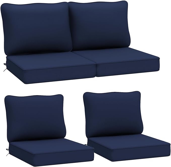 AAAAAcessories Outdoor Deep Seat Cushions for Patio Furniture, Water-Resistant Replacement Patio Chair Cushions Set of 4,24 x24 x 5 inch, Navy Blue