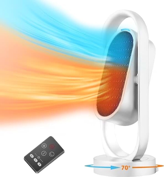 Fit Choice 1500W Oscillating Space Heater for Indoor Use, Fast Heating Within 2s with PTC Heating Tech, 3 Timers & 3 Heating Temperature with Remote Control for Office and Home White