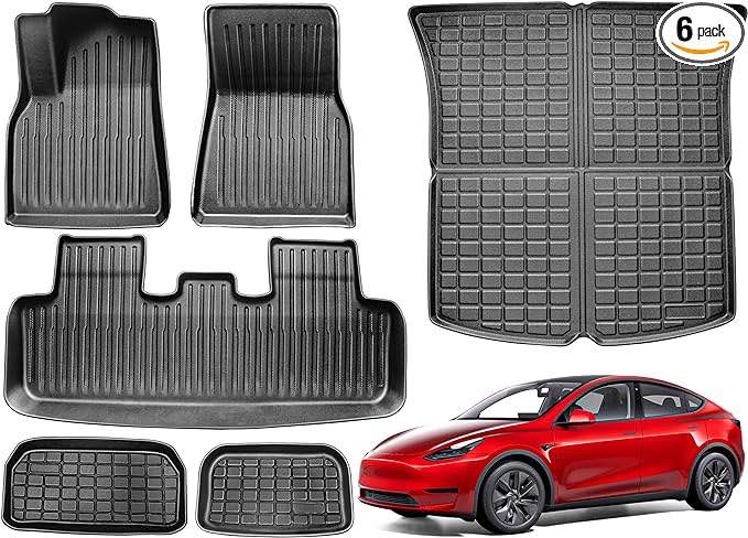 BASENOR Tesla Model Y Rear Trunk Mat with Backrest Mats TPE Waterproof All-Weather Protect Cargo Liner for 7 Seat Model Y 2020 2021 2022 2023