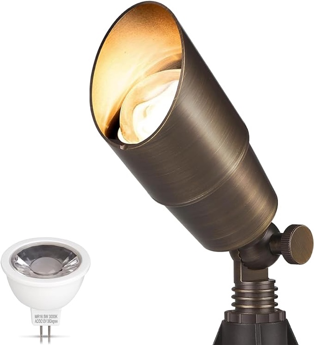 Gardencoin Solid Brass Outdoor Landscape Spotlights, 12V LED Low Voltage Landscape Lights for Garden and Yard, Bronze Heavy Duty Up Lighting Fixture Without Bulb, 1 Pack 