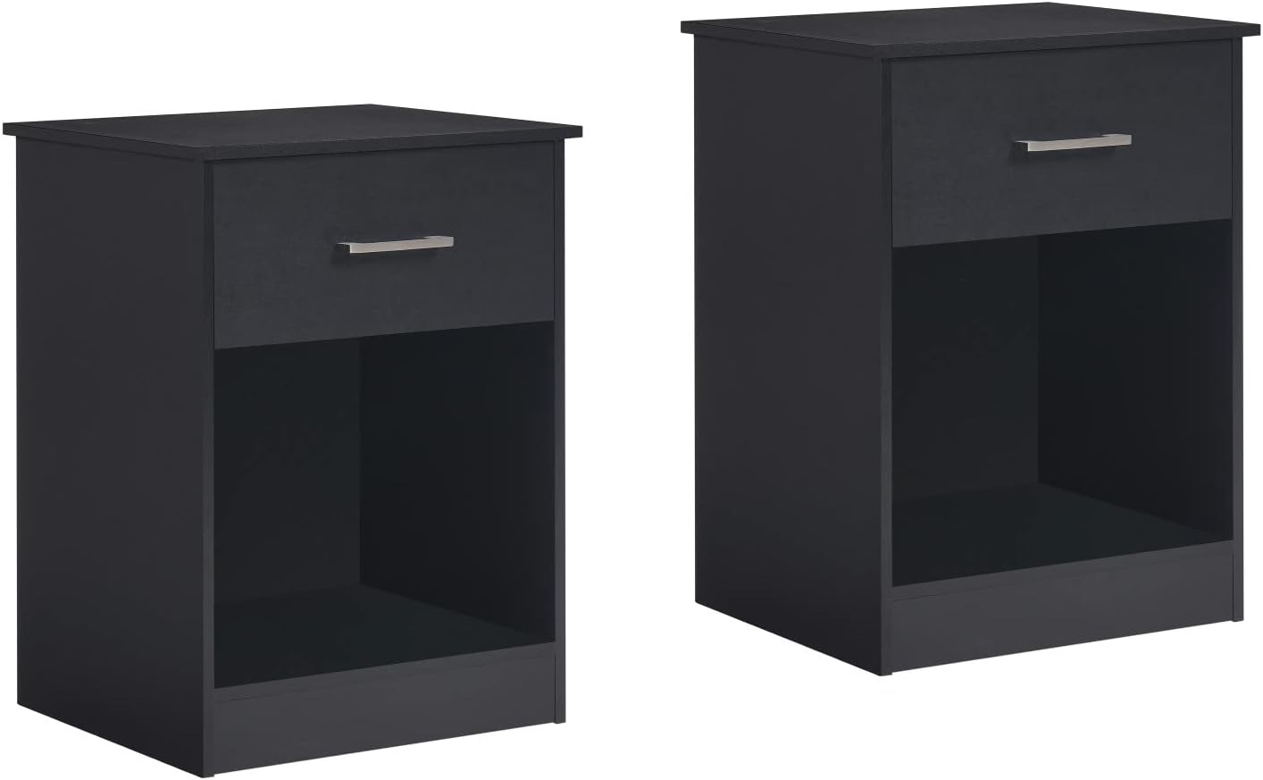 Reettic Wooden Nightstand Set of 2, End Table with Sliding Drawer and Opening Shelf, Sofa Side Table for Bedroom, Black RCTG101B02